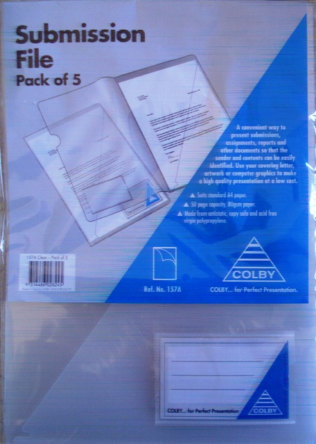 Colby 157A A4 Clear Submission File 5 per Pack